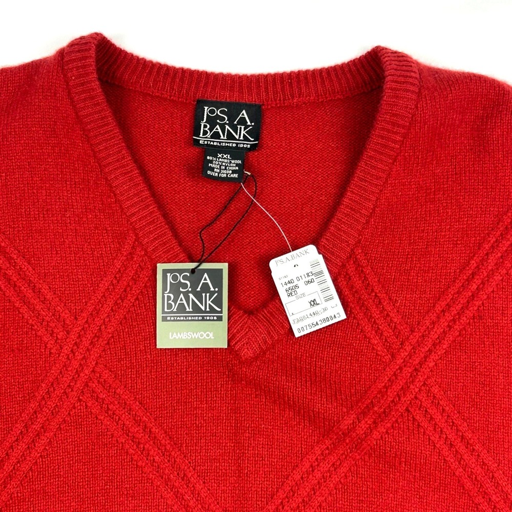 Jos. A. Bank Mens XXL Red Lambswool Blend V-Neck Cable Knit Sweater NWT - Picture 3 of 8